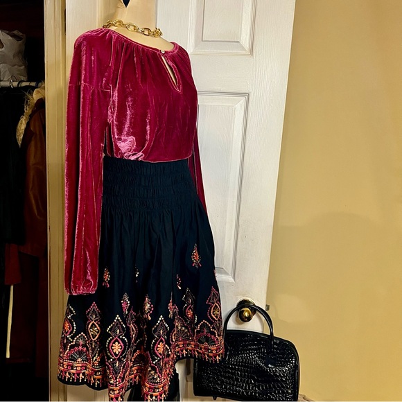 New French Connection Boho Embroidered Cotton Pleated Midi Skirt 12 - Picture 4 of 11